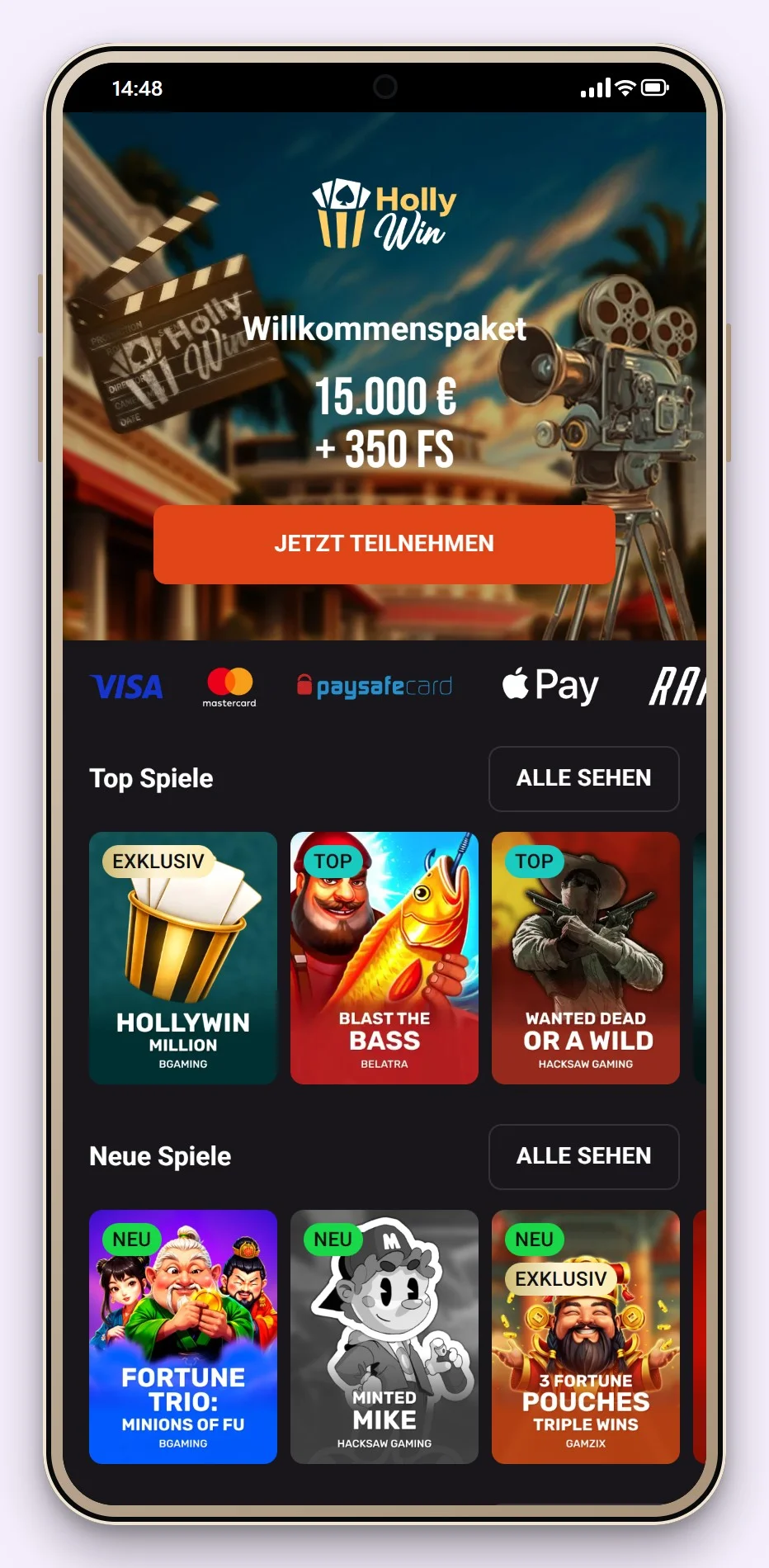 Revolut Casino Österreich: Startseite von Hollywin