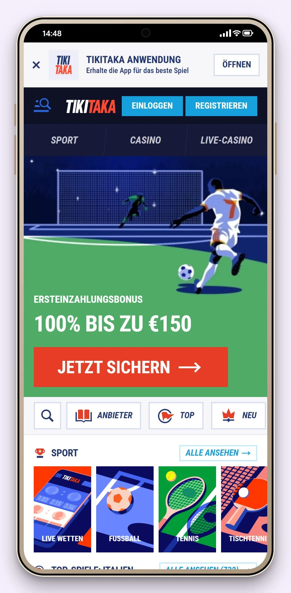 Revolut Casino: die Startseite des Casinos TikiTaka