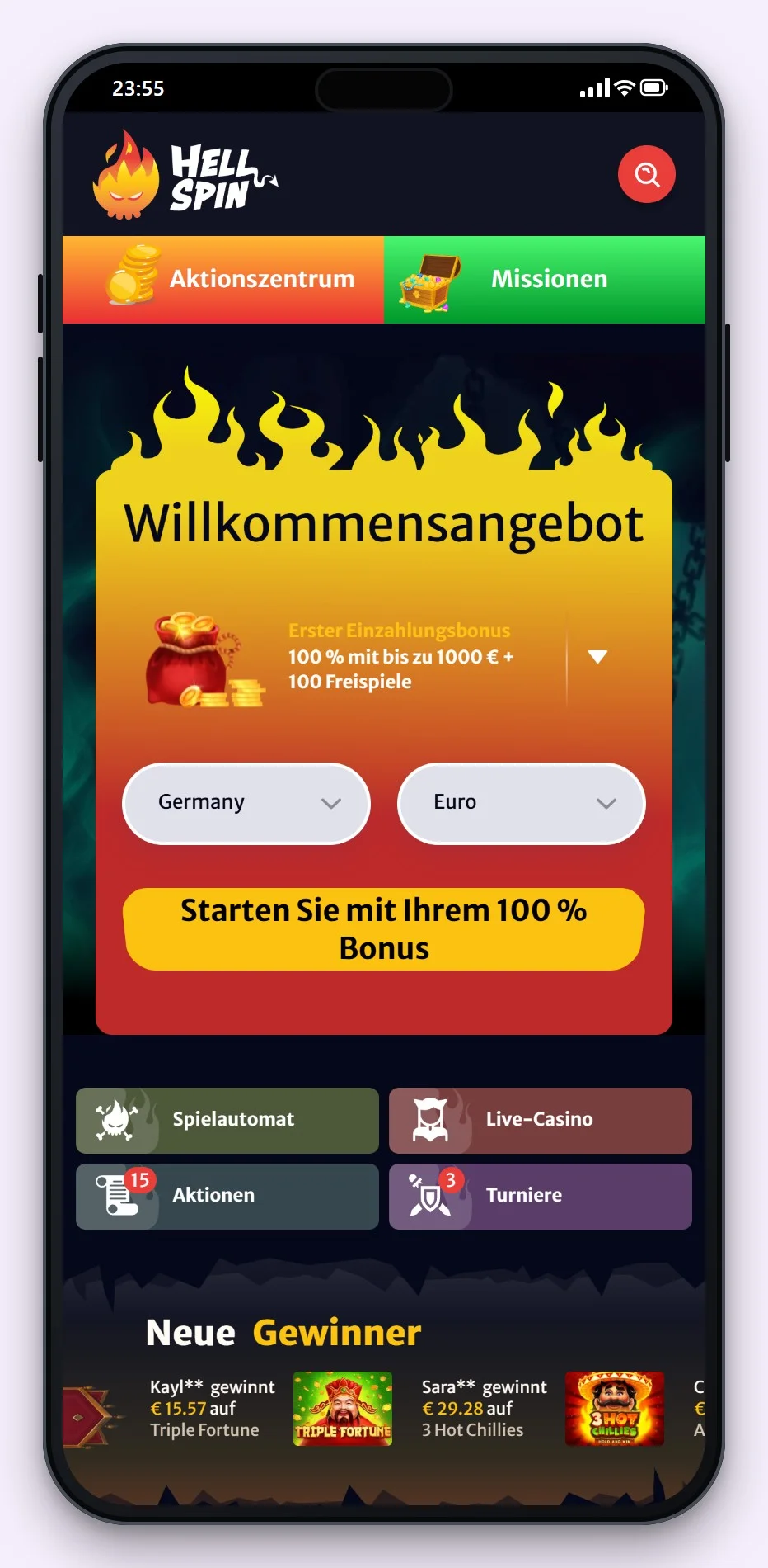 Casino Revolut: die Startseite des Casinos HellSpin