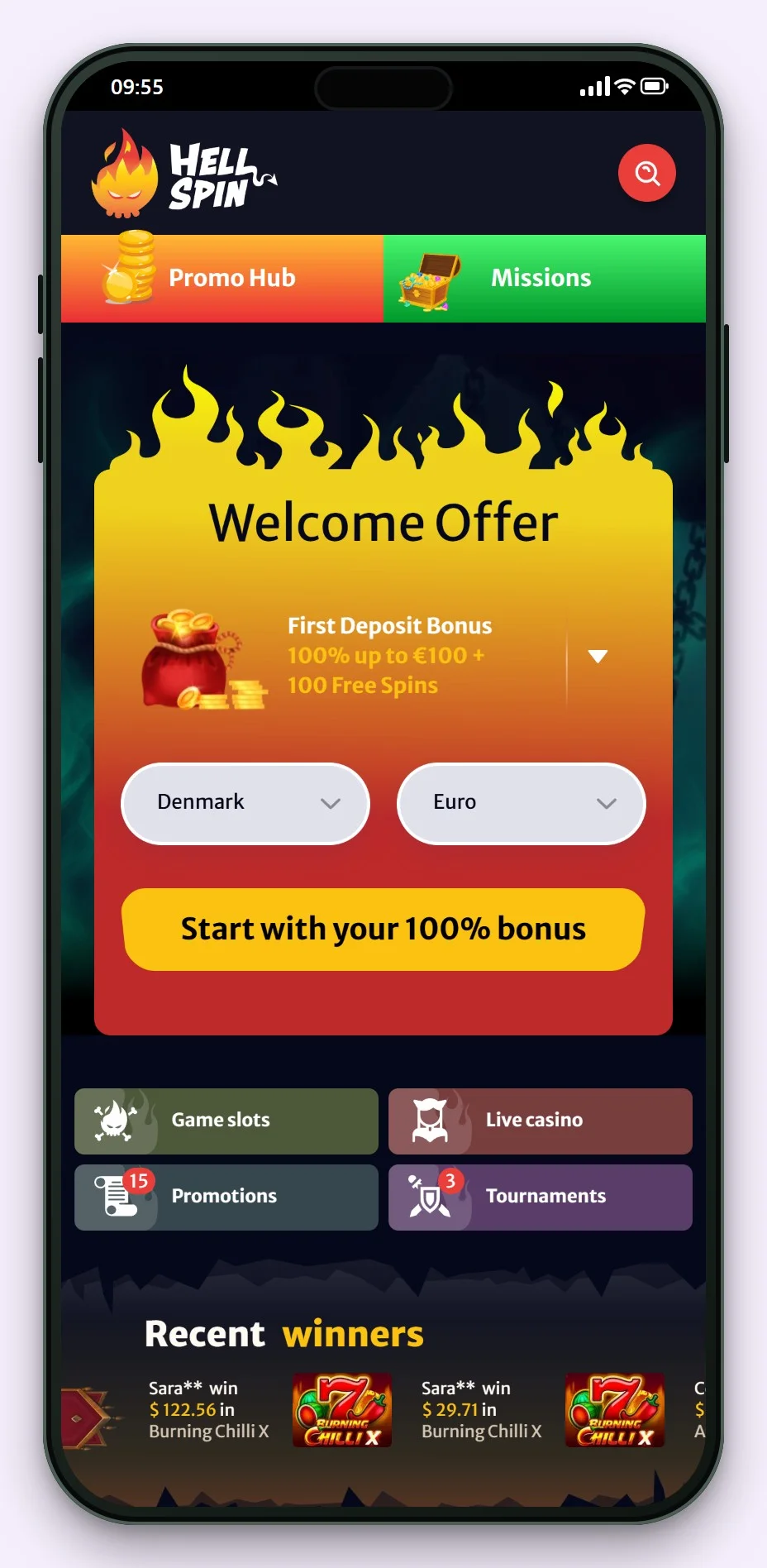 revolut casino: forsiden på casinoet HellSpin