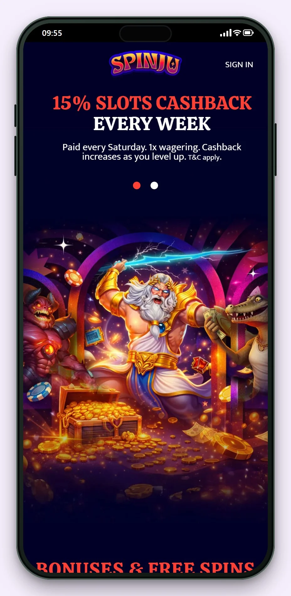 revolut casinoer: forsiden på casinoet Spinju