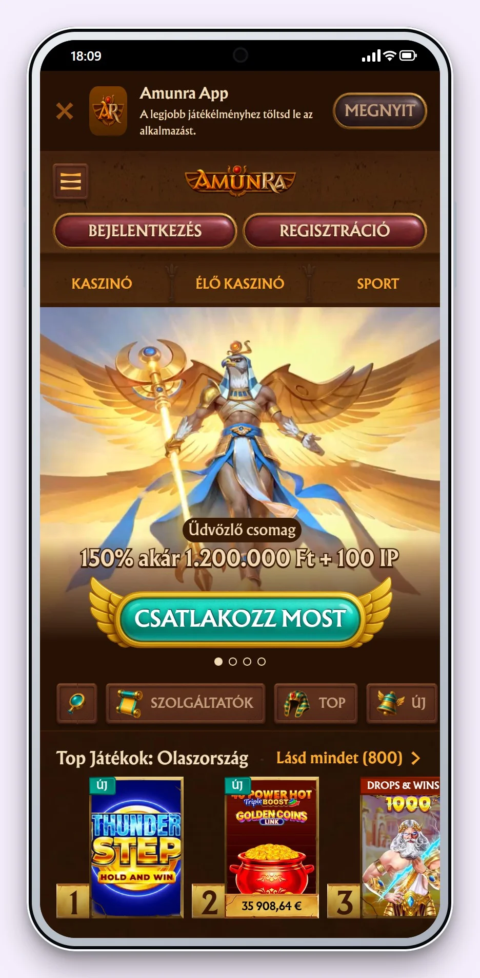 Revolut casino: AmunRa kaszinó kezdőlapja