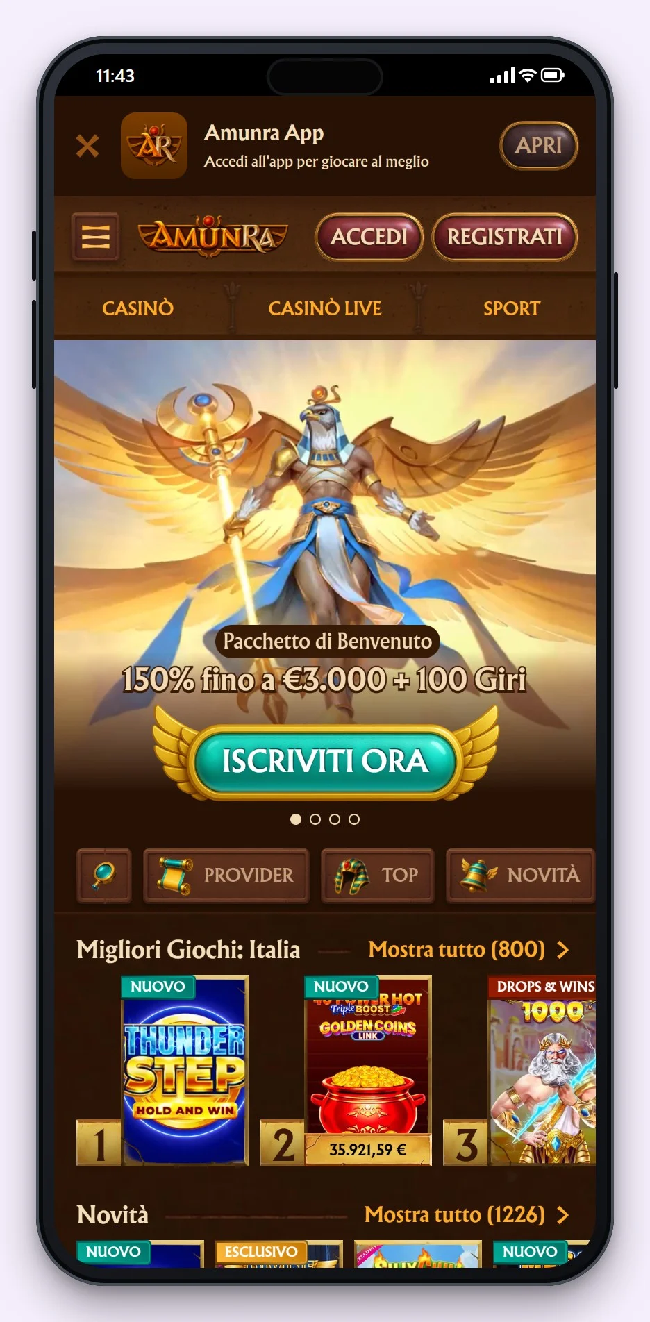 casino revolut: la pagina principale di AmunRa