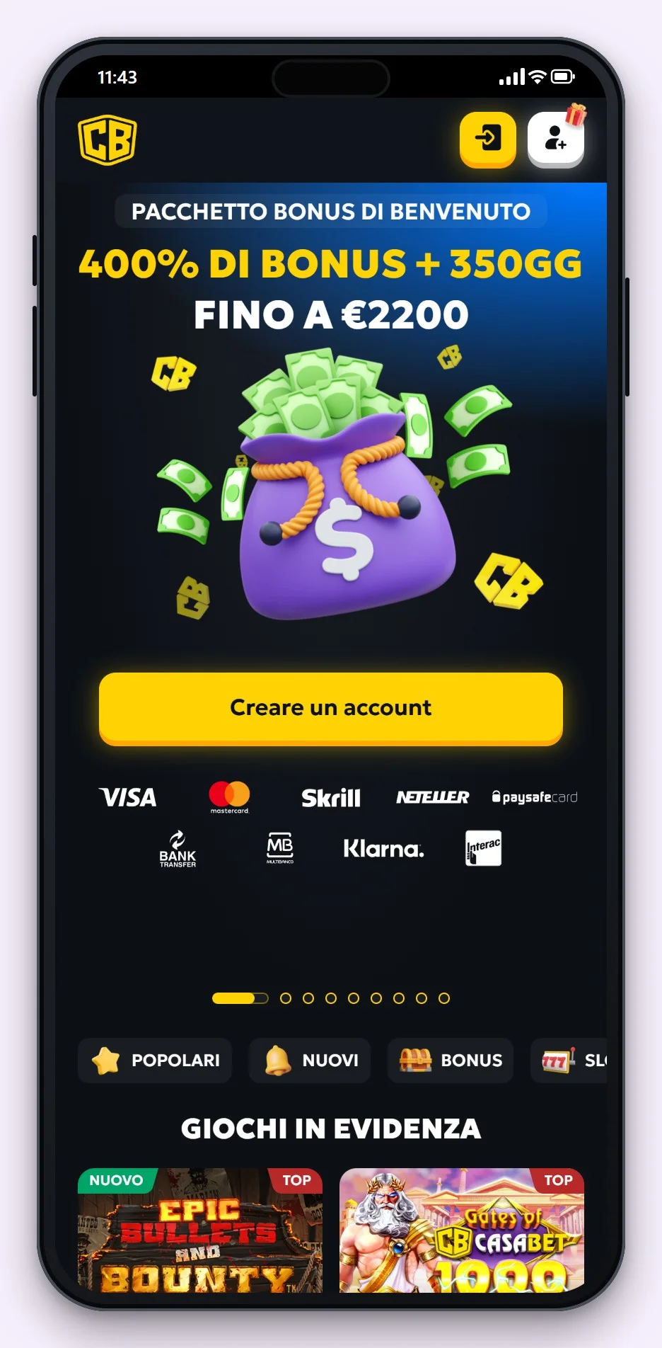 casinò online con revolut: la homepage del casinò Casabet