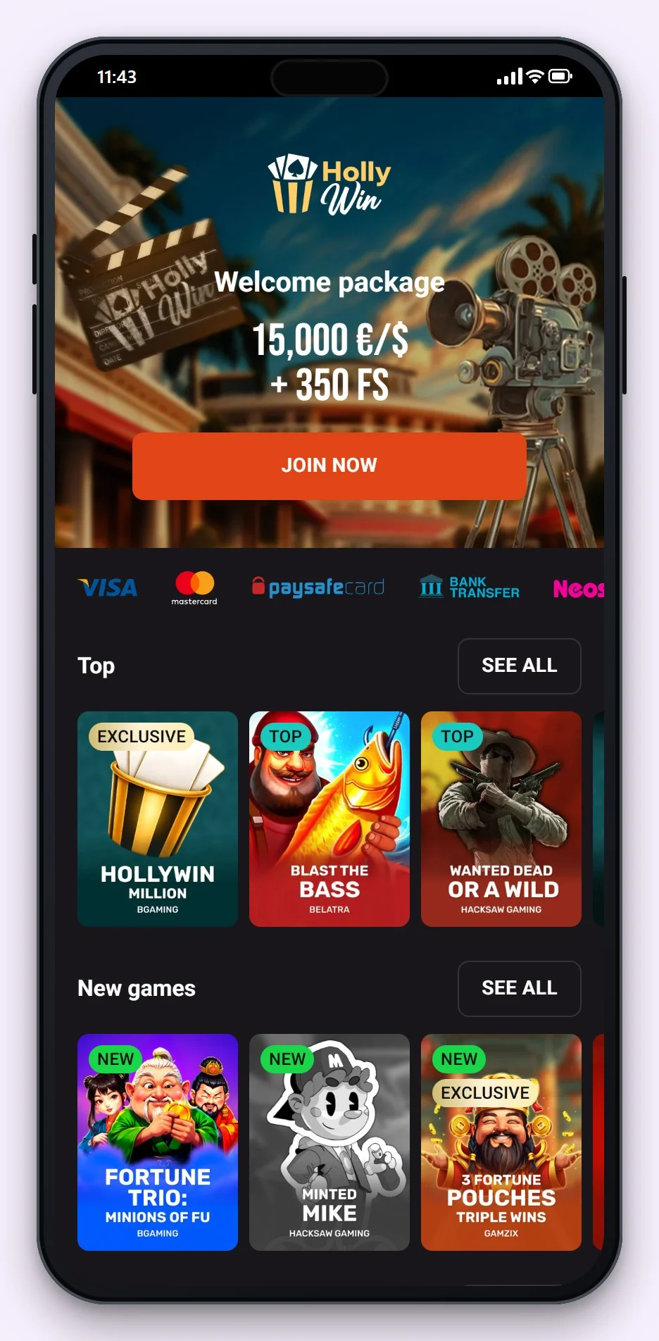 online casino revolut: la lobby di Hollywin