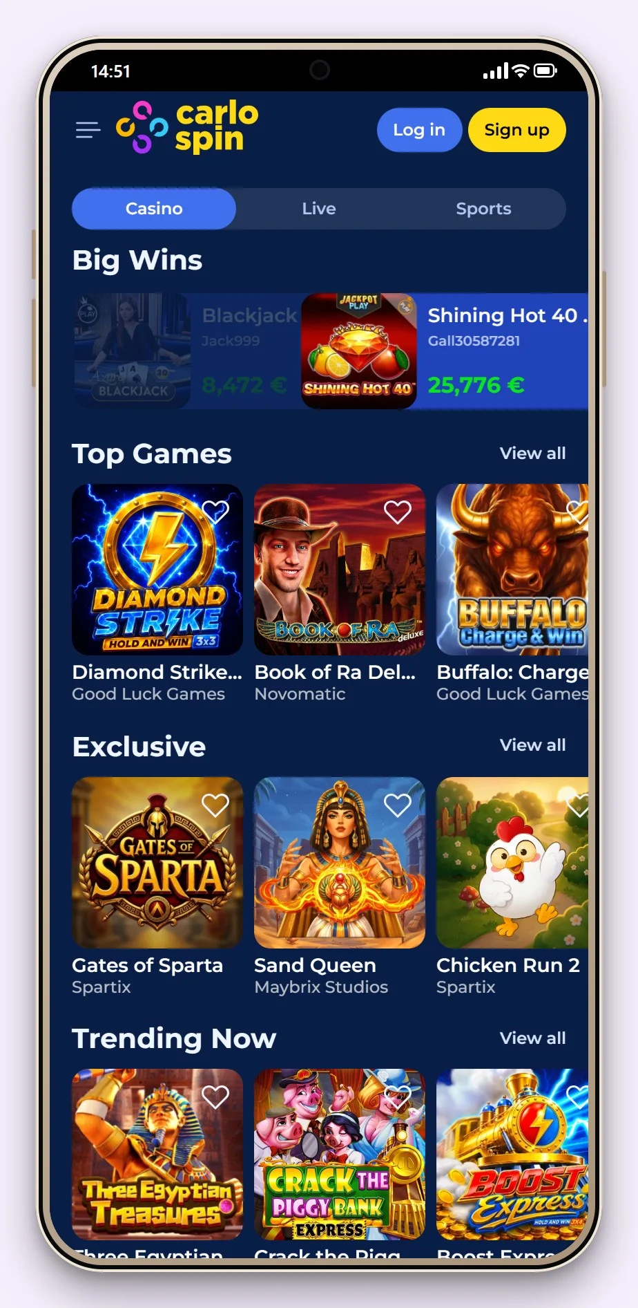 casino revolut: de homepage van casino CarloSpin