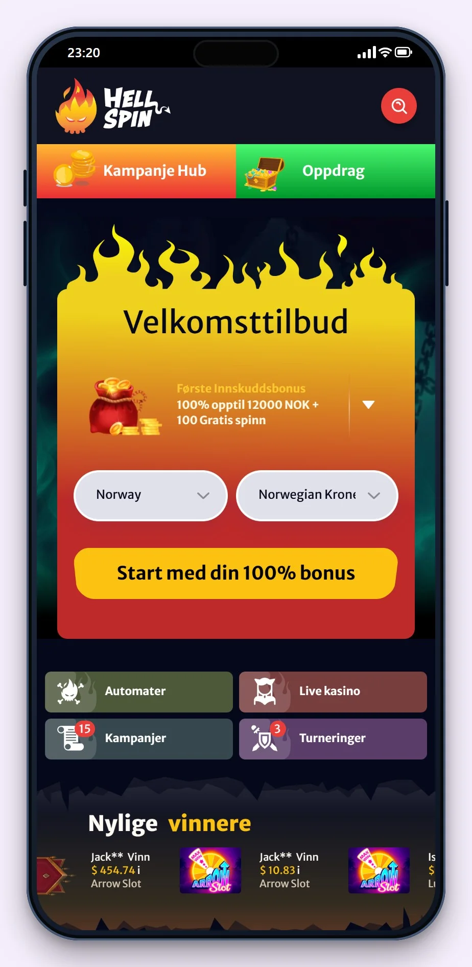 revolut casinoer: forsiden til casinoet HellSpin