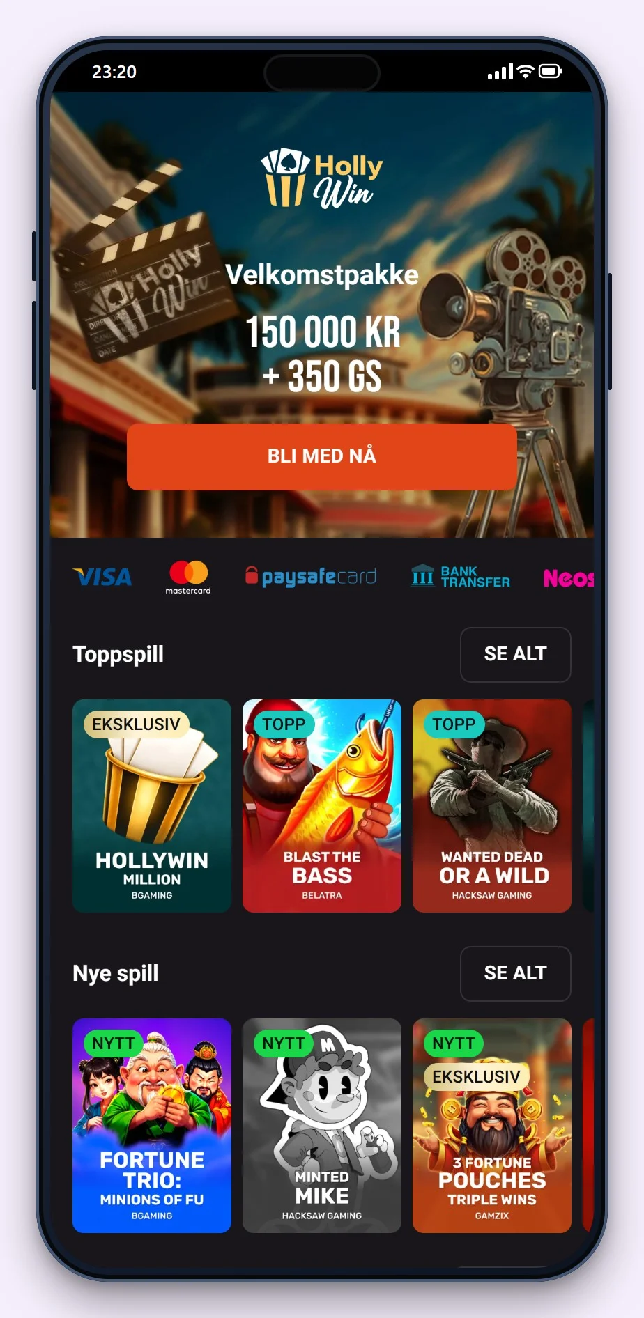 casino med revolut: forsiden hos Hollywin