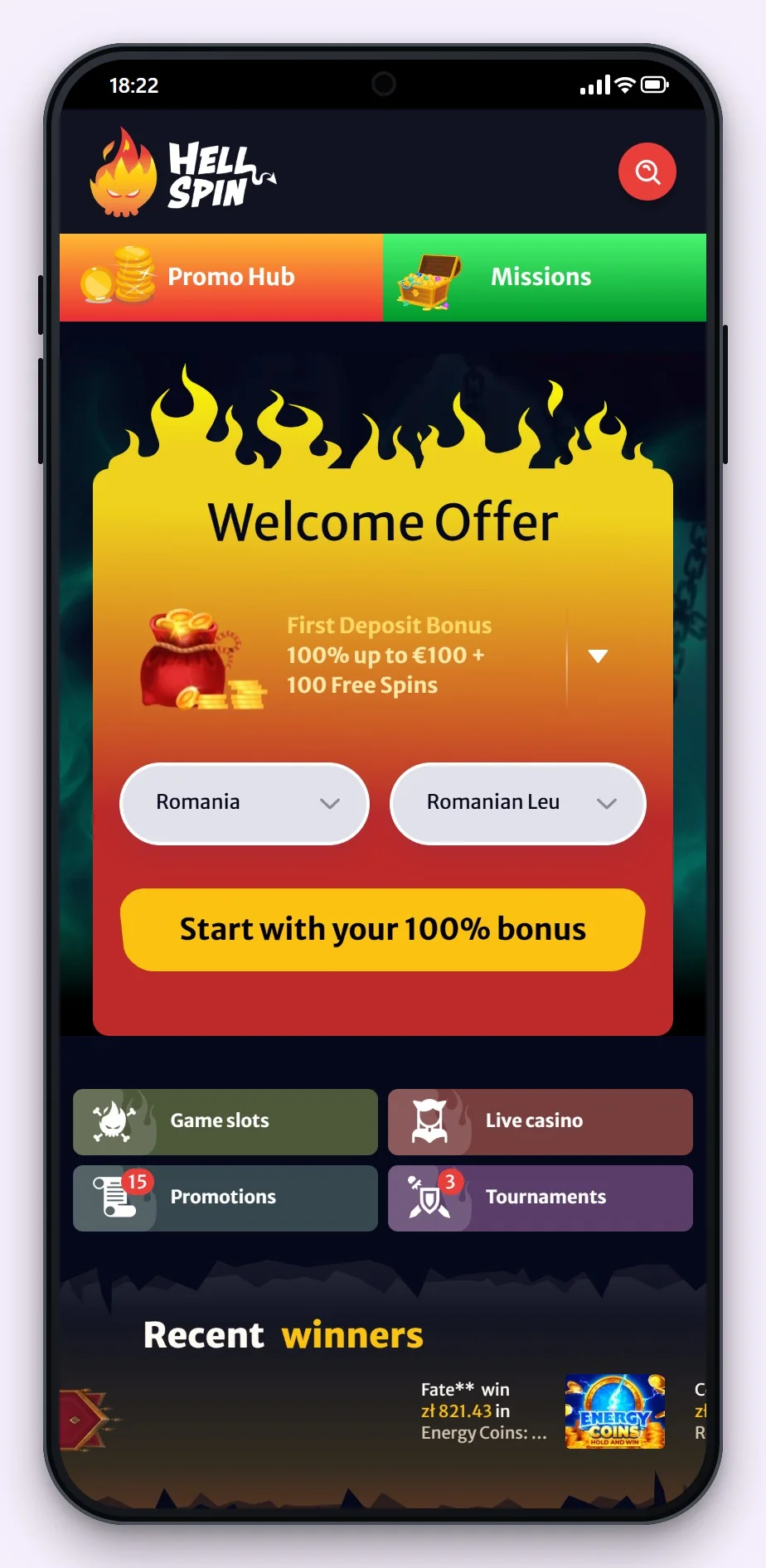 casino revolut: pagina principală a cazinoului HellSpin