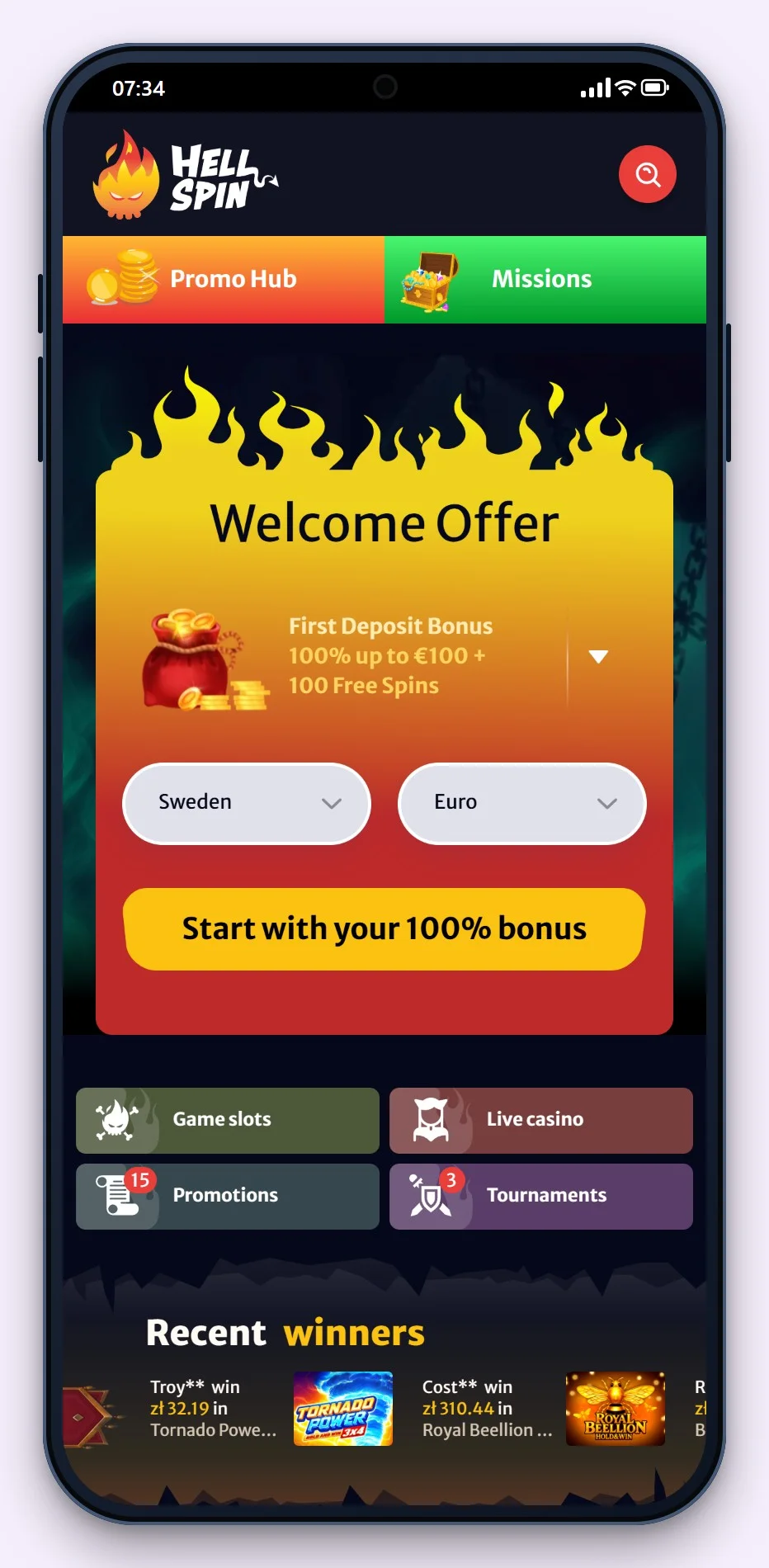 revolut casino: startsidan på casinot HellSpin