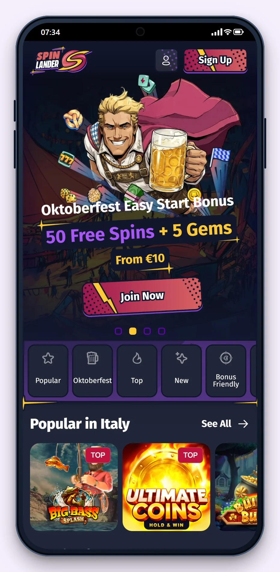 utländska casino med revolut: lobbyn hos SpinLander