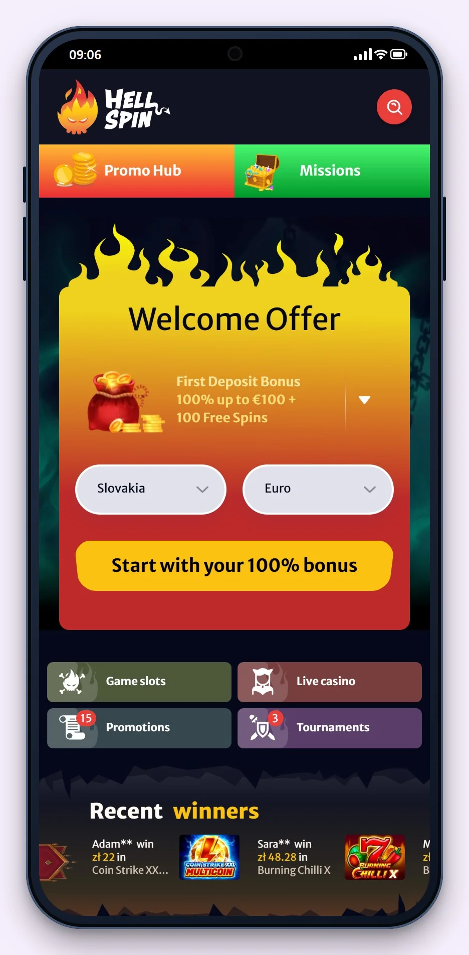 revolut casino: úvodná stránka kasína HellSpin