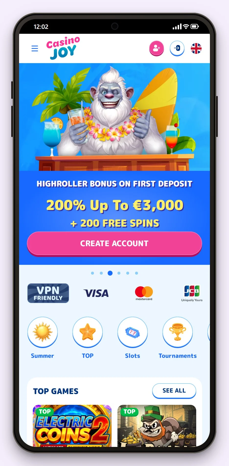 revolut casino uk: the Casino Joy homepage