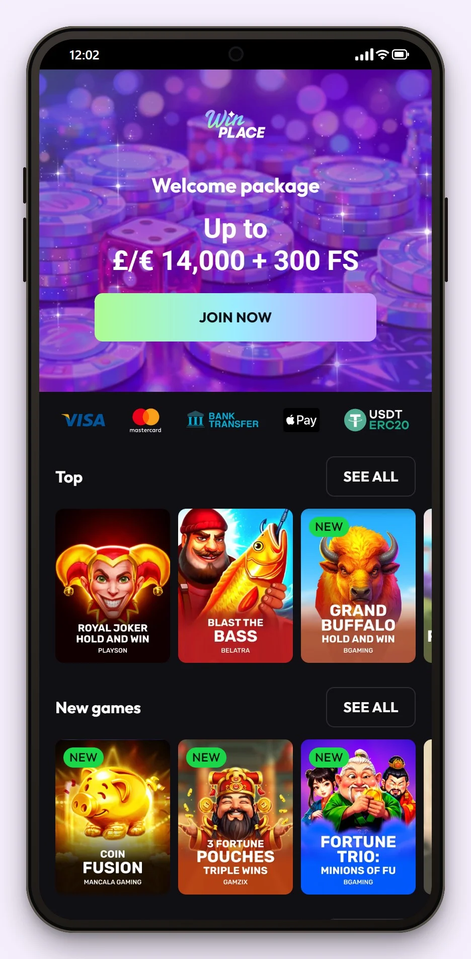 revolut casino: the WinPlace casino lobby